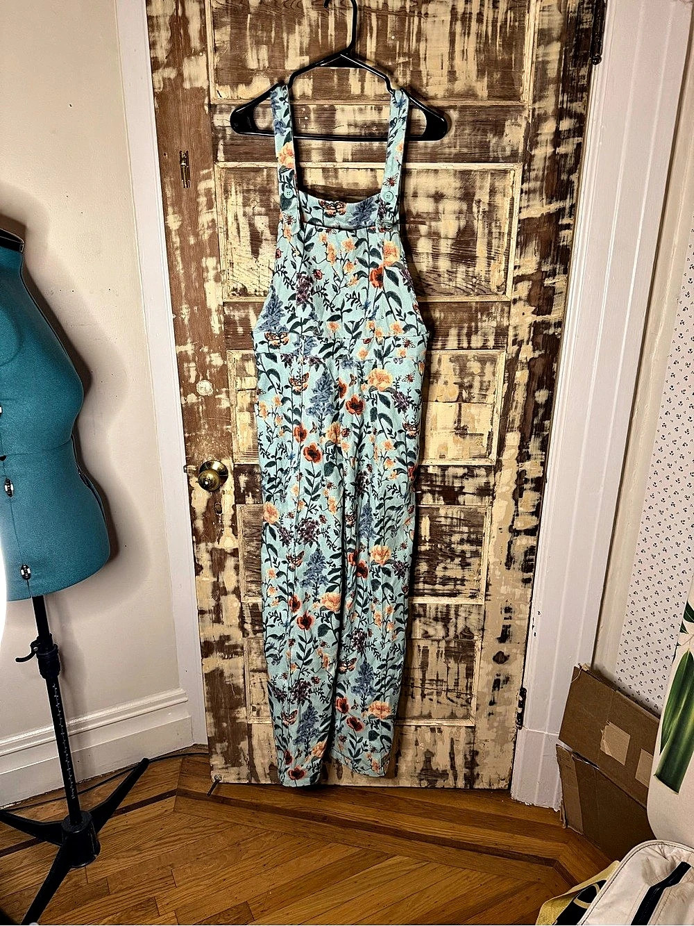 Cider Corduroy Floral Backless Pocket Wide Leg Overalls-Style Jumpsuit
